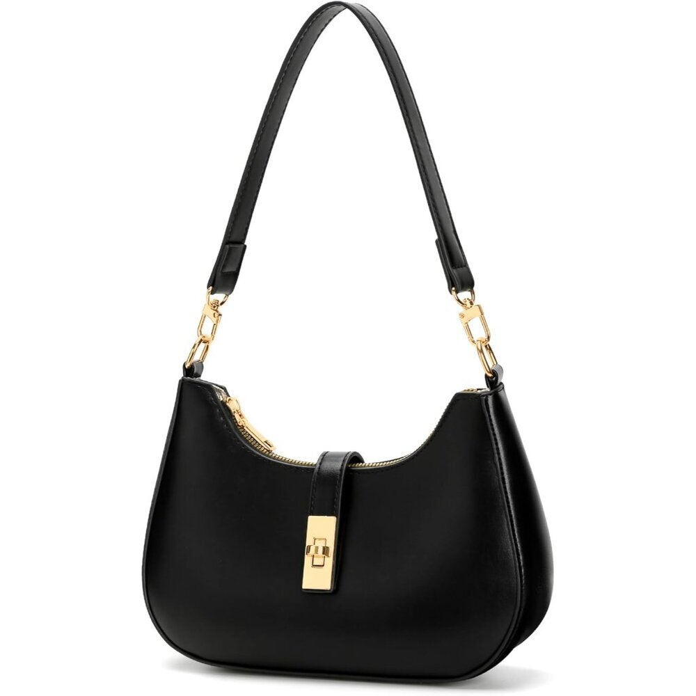 Crescent Shaped Hobo Handbag - Women's Vegan Leather Clutch with Zipper Closure